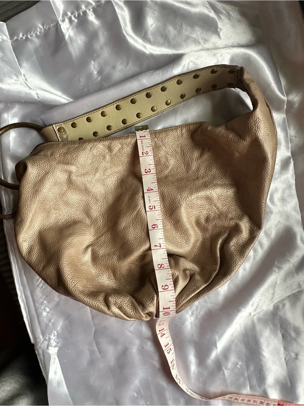 Express Nude Leather Pebbled Hobo Bag with Studded Strap